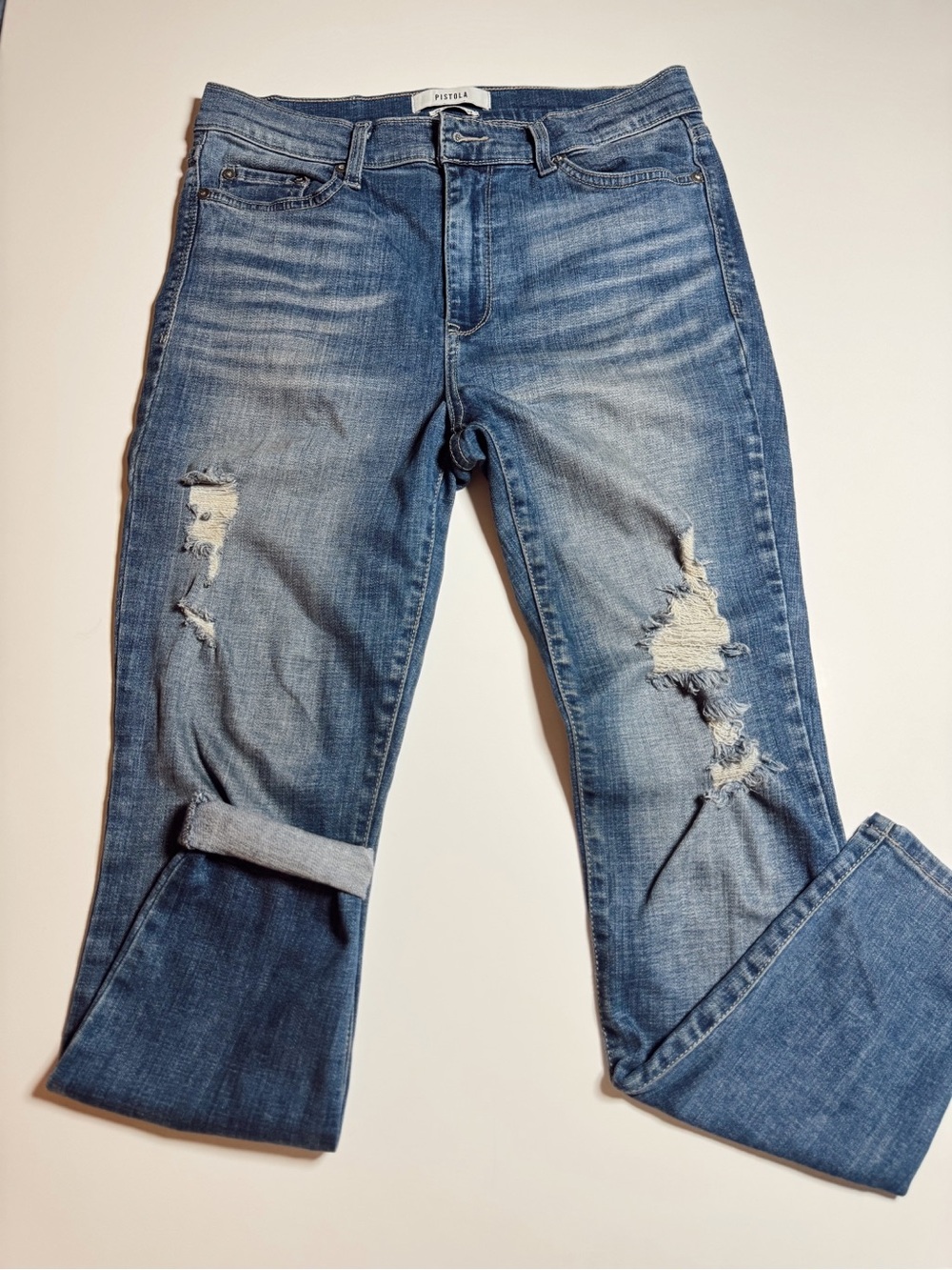 PISTOLA Distressed Light Blue Boyfriend Jeans